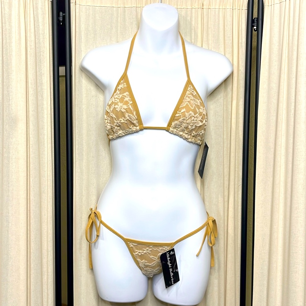 NEW! MIDNIGHT BALLERINA SEXY BEIGE LACE LYCRA DANCE WEAR BIKINI SET S-XL